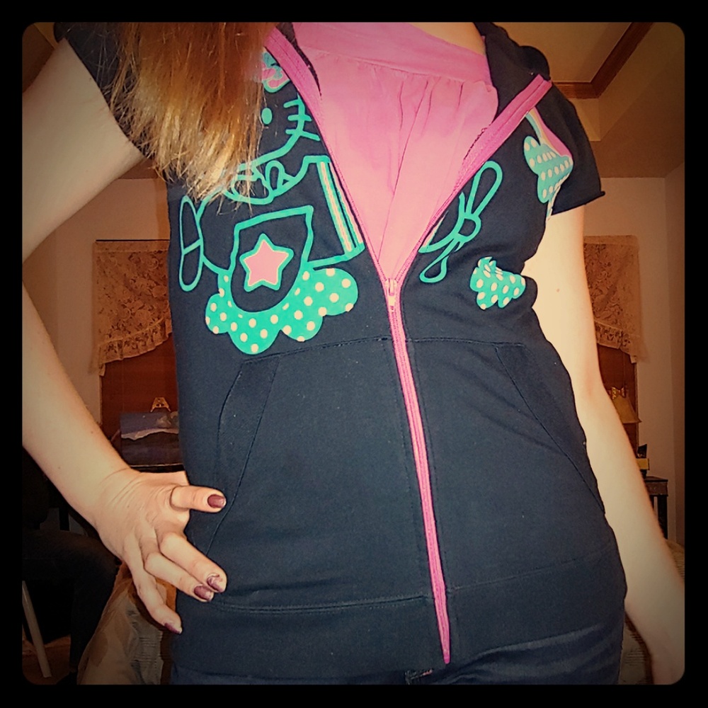 Hello Kitty short sleeve zip up hoodie
